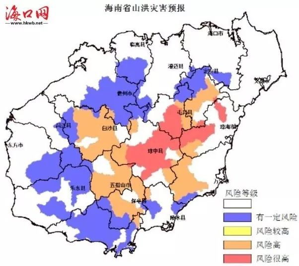 儋州,昌江,乐东,三亚,陵水5市县中小河流洪水有一定风险,为中小河流