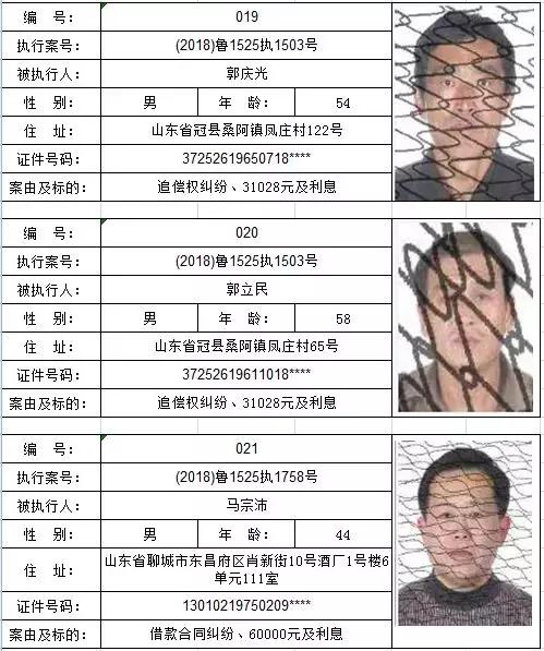 冠县发布第五期失信执行人名单涉及21名人员