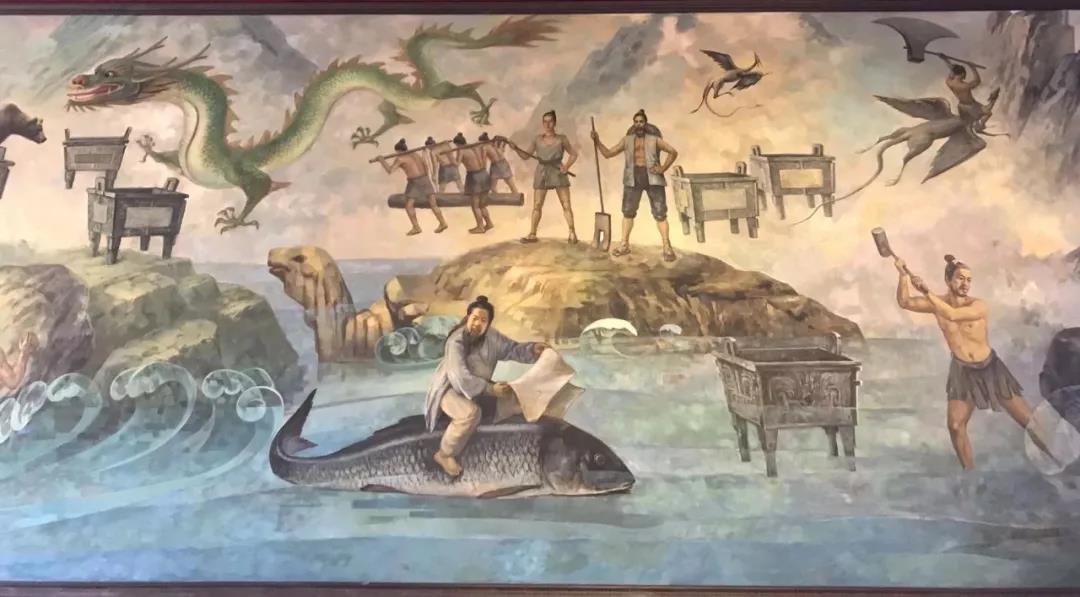 黄帝大战蚩尤始祖殿右侧的这幅画主要表现黄帝传说故事当时,还有一支