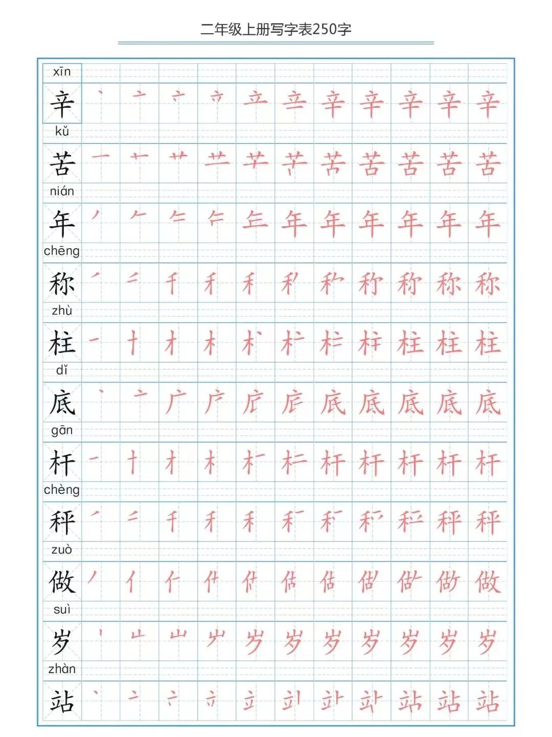 部编版二(上)生字笔顺分解练习(可下载)