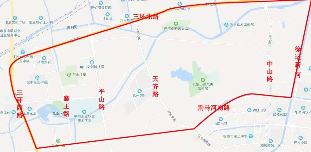 九里山景区大致范围其中,襄王南路,平山路,天齐路,中山北路,这四条"