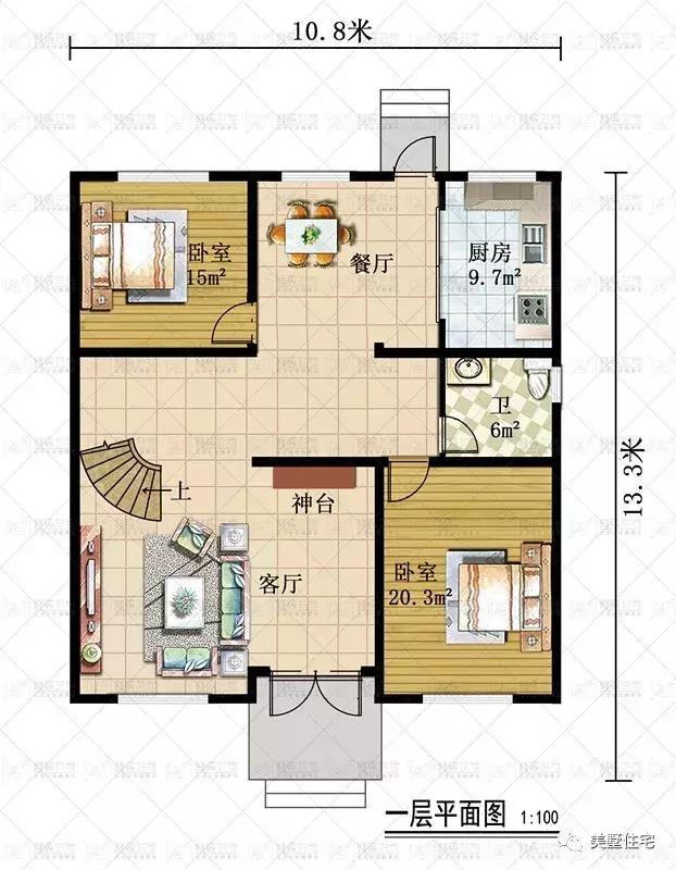 挑高客厅的双拼别墅,每户7居室带神台,兄弟这样建房有