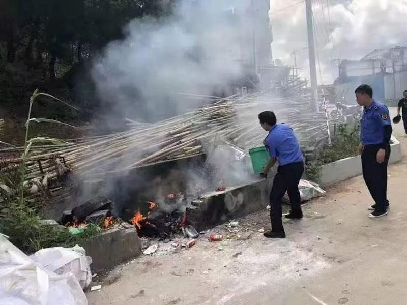 村民焚烧垃圾城管及时扑灭