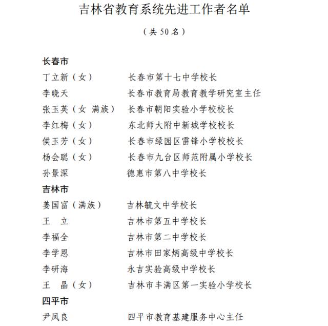 吉林省2019年教育系统先进集体优秀教师和先进工作者候选对象正在公示