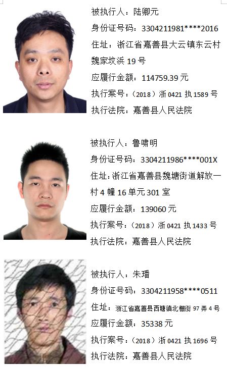 【嘉兴法院发布最新"老赖"名单】共600余名 附高清照片详细地址