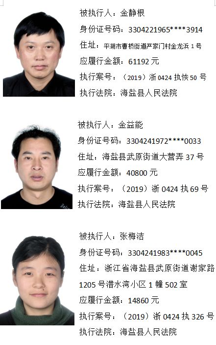 嘉兴法院发布最新老赖名单共600余名附高清照片详细地址