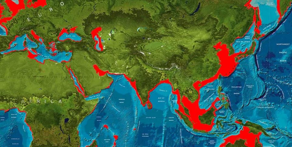 8万年前地球上冻上的样子,上半部分几乎1/5全都被冰雪覆盖了.