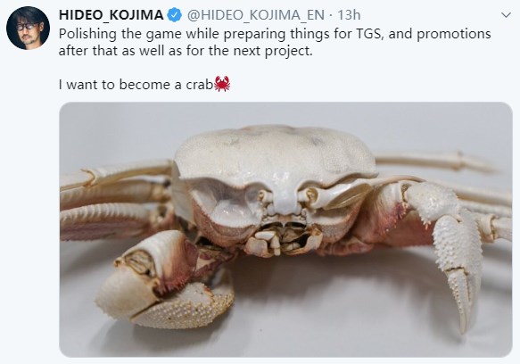 小岛秀夫“官宣”将开始筹备新作，推特晒螃蟹照