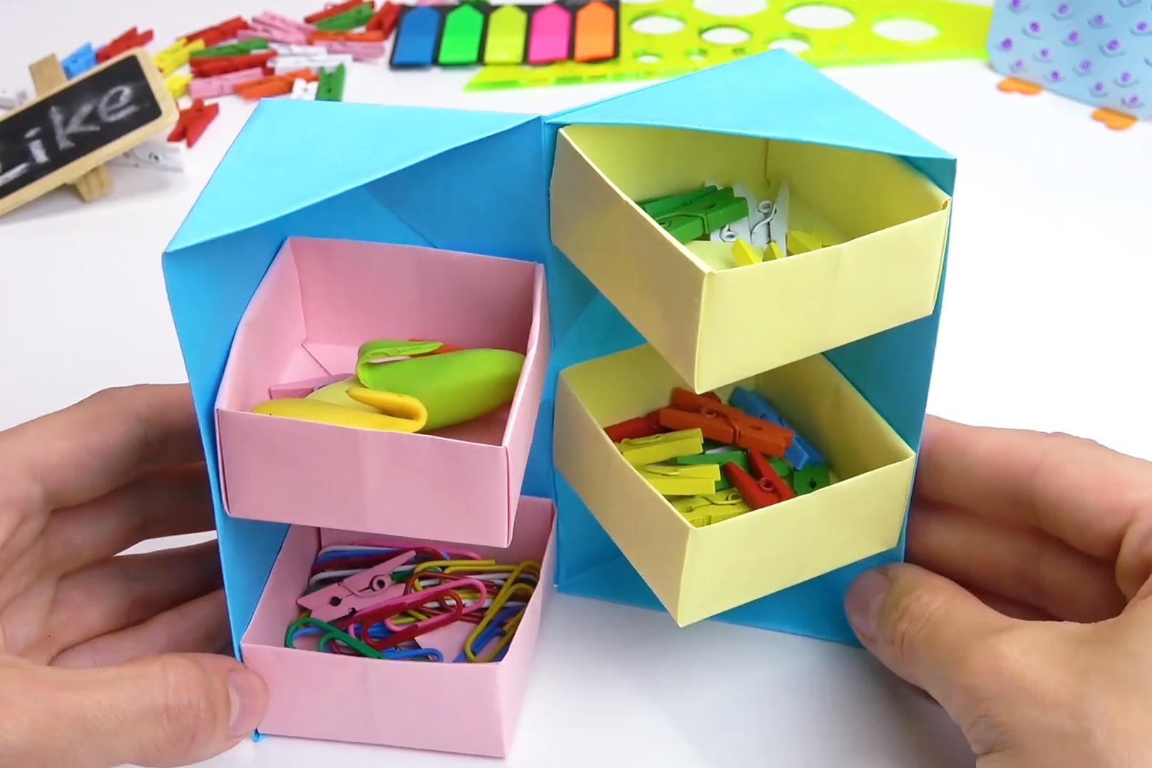 学校天才创意 手工折纸制作文具收纳盒 小物件收纳 学生手工教程