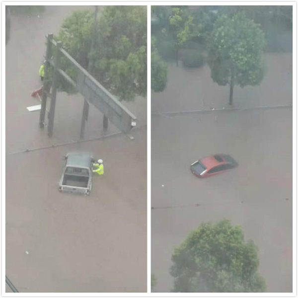 强降雨致四川自贡多路段积水：有车辆强行涉水熄火驾驶员被困
