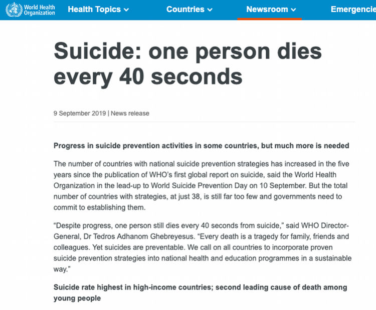世卫组织称全球每40秒就有1人自杀！呼吁限制获得服毒用的农药