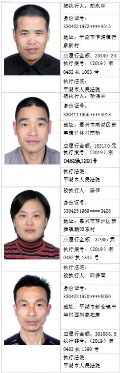 近日,嘉兴法院公布全市范围内  最新一批 "老赖"名单 最高欠款1000