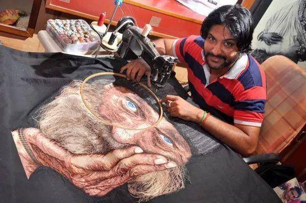这位印度男人，用缝纫机作画，当看到作品后，佩服不已