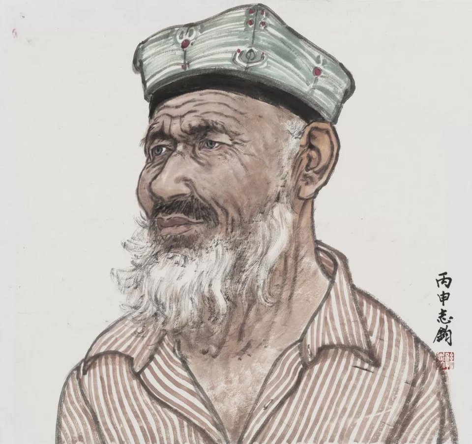 新疆人物肖像之十一 50×55cm 纸本 孙志钧 2016年 回望:父与子的