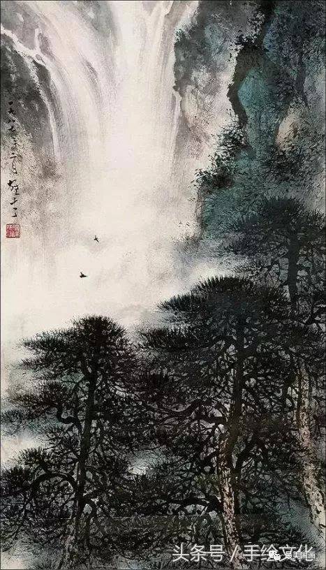 黎雄才气魄的松树山水画,意境很美