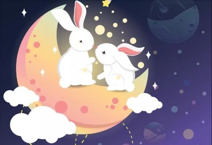 圆圆的月亮上还住了一只可爱的小玉兔呢!