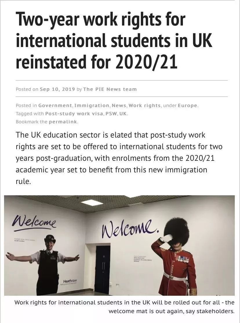 (《the pie news》:英国从明年起恢复国际留学生的工作权利)