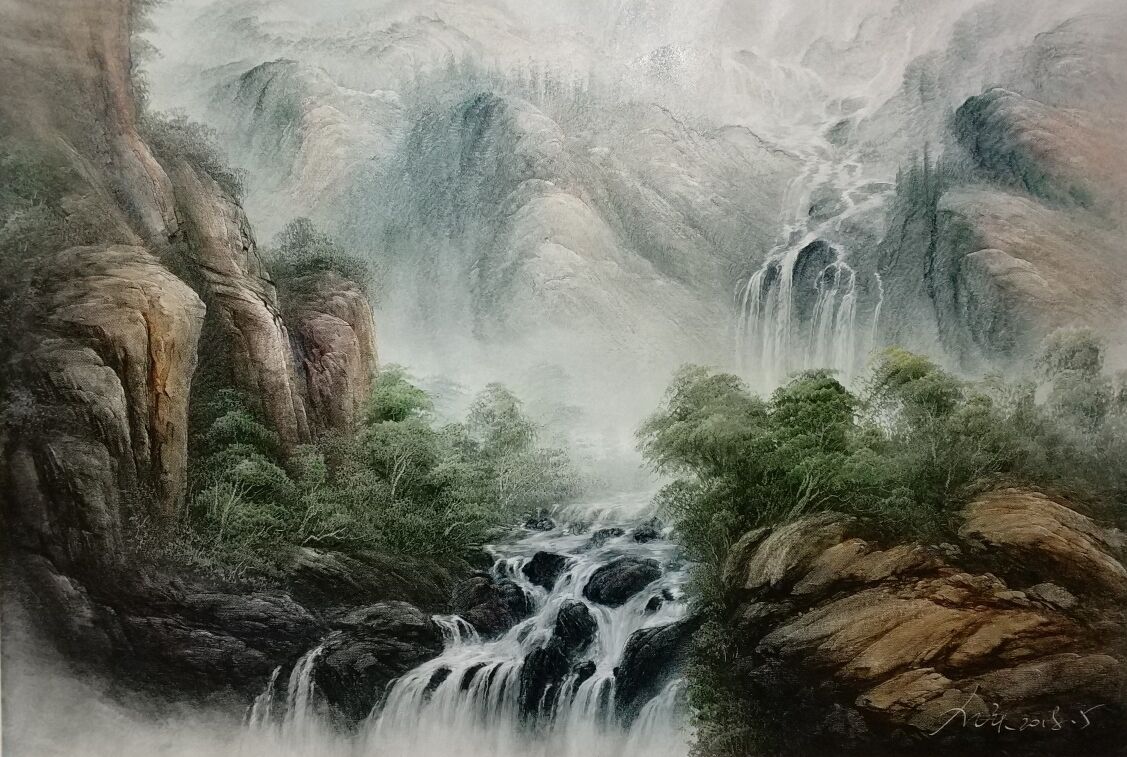 中国的油画山水画刀笔油画