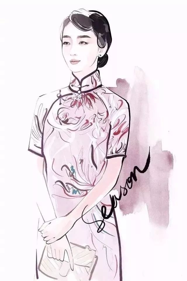 国画插画丨穿旗袍的女人