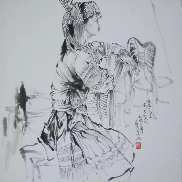 《瑶族姑娘》 写生 38x38cm 徐康