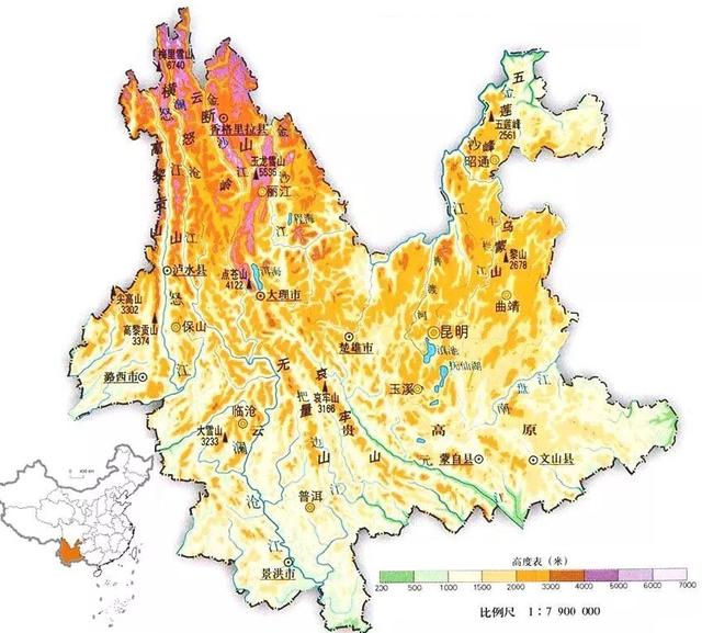 云南省地形图在自然地理方面云南省显然有很多独特之处,主要体现在