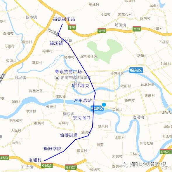 线路2 高铁揭阳站-霖磐高速路口 线路长度:19.