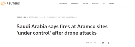无人机袭击世界最大石油加工厂设施，火光冲天