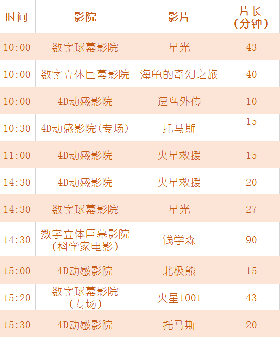 9月15日特效影院放映排片表