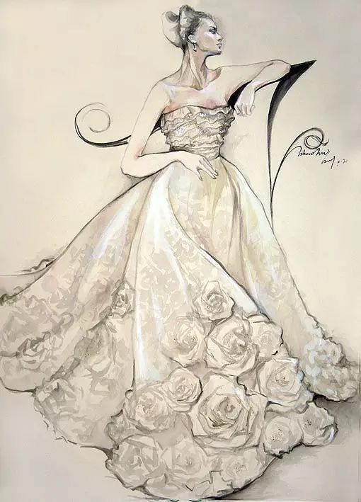 彩铅婚纱手绘图_产品设计手绘图彩铅