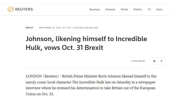 绝不延迟脱欧！英国首相约翰逊自比“绿巨人”：越疯狂，就越强大