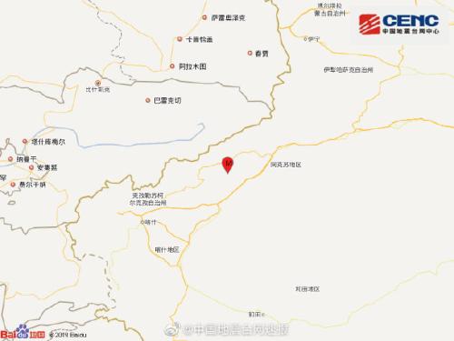 新疆阿克苏地区柯坪县发生3.1级地震震源深度6千米