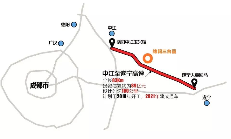  绵阳市三台县,遂宁市射洪市,大英县,接遂回高速公路