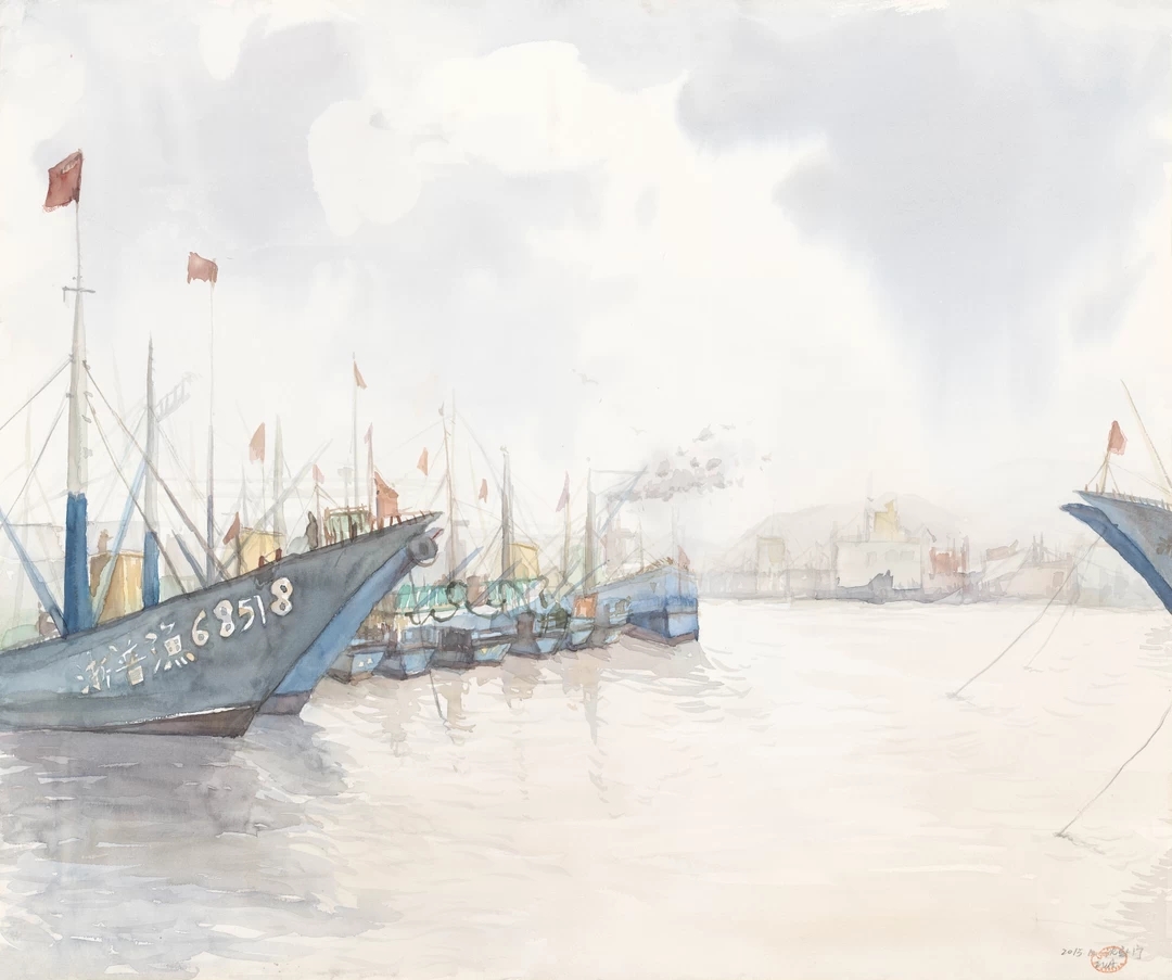 《舟山沈家门 shen jiamen zhoushan 王海萍(台州 45x55cm 2011年