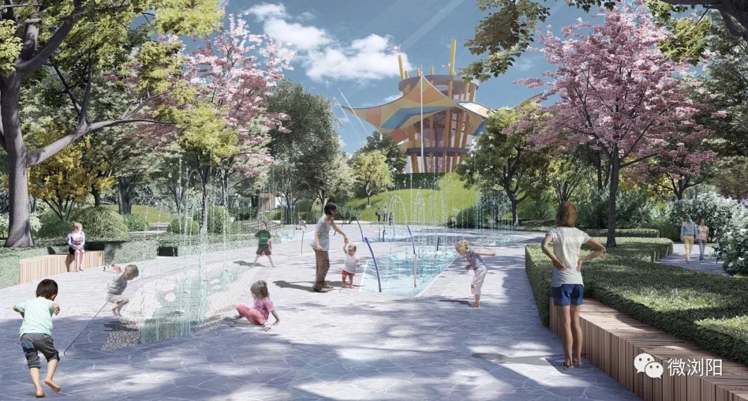地标塔生态沙湖戏水园浏阳城区将新建一个市民广场效果图出炉