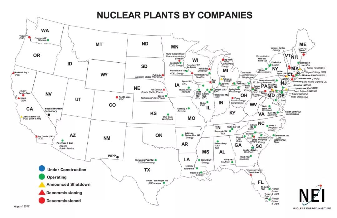 美国核电站分布图(来源:nei)