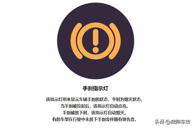 在有的车型上,刹车液不足时此灯会亮驻车(手刹)指示灯显示安全带状态