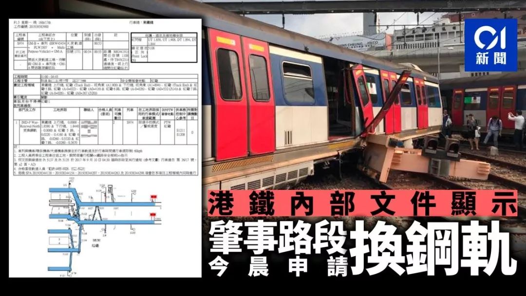 内部文件显示,今晨更换钢轨 《香港01》获得港铁内部文件显示,东铁线