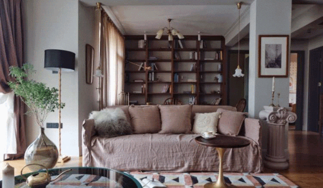 120㎡复古时髦宅,告别电视,两组沙发+开放式书房