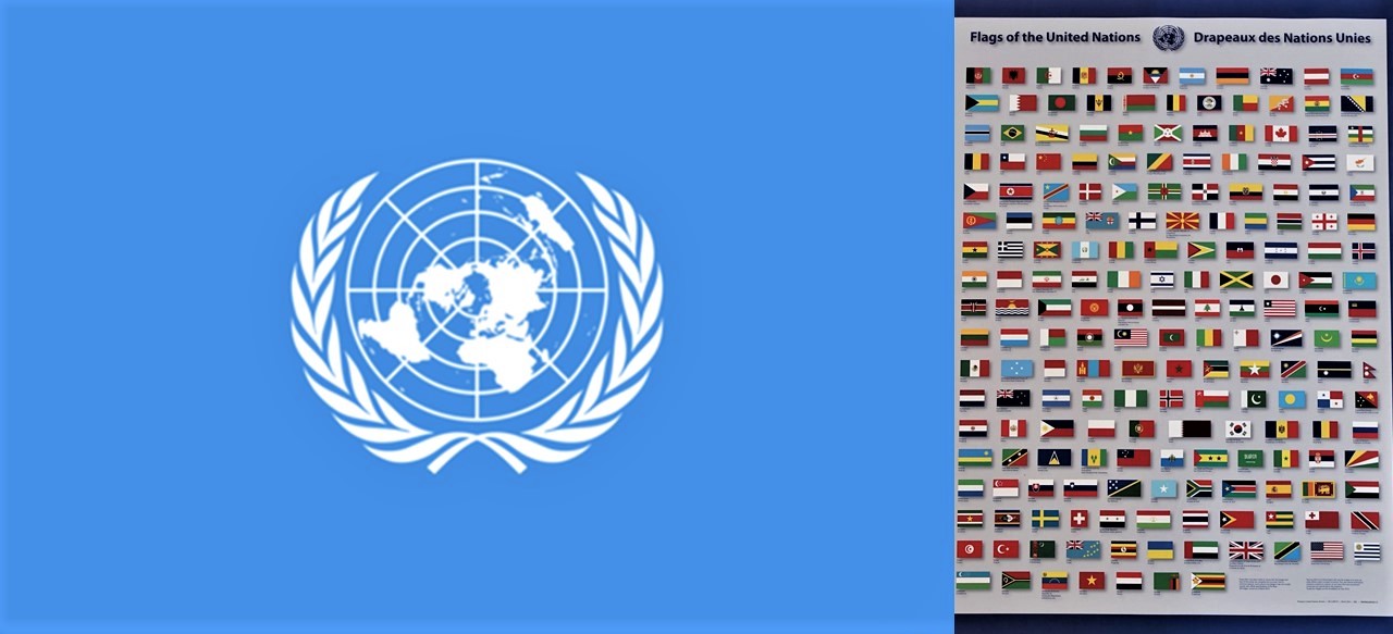 图3,左:联合国国旗图案;右:联合国成员国的国旗图案