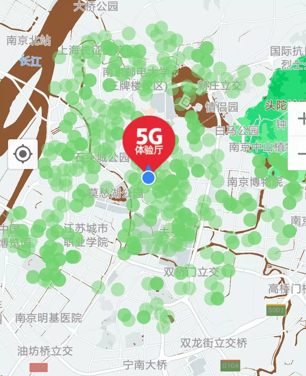 ▼南京移动5g将地图放大还可以看到更多的5g覆盖点,但是具体分布还是