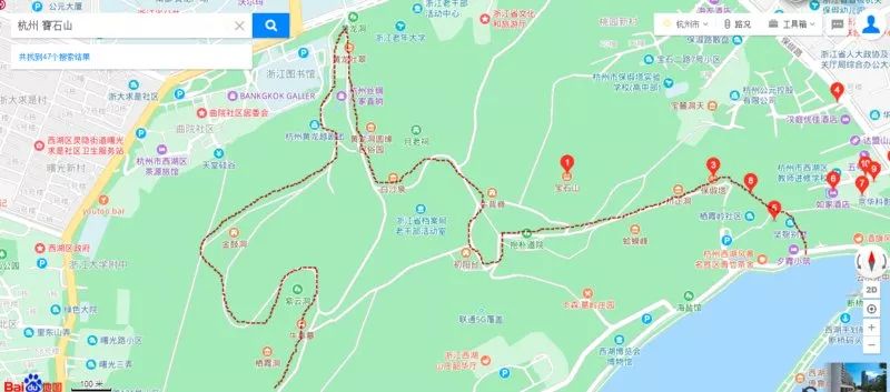 保俶塔→葛岭→初阳台→黄龙洞→金鼓洞→紫云洞→岳庙→西冷印社