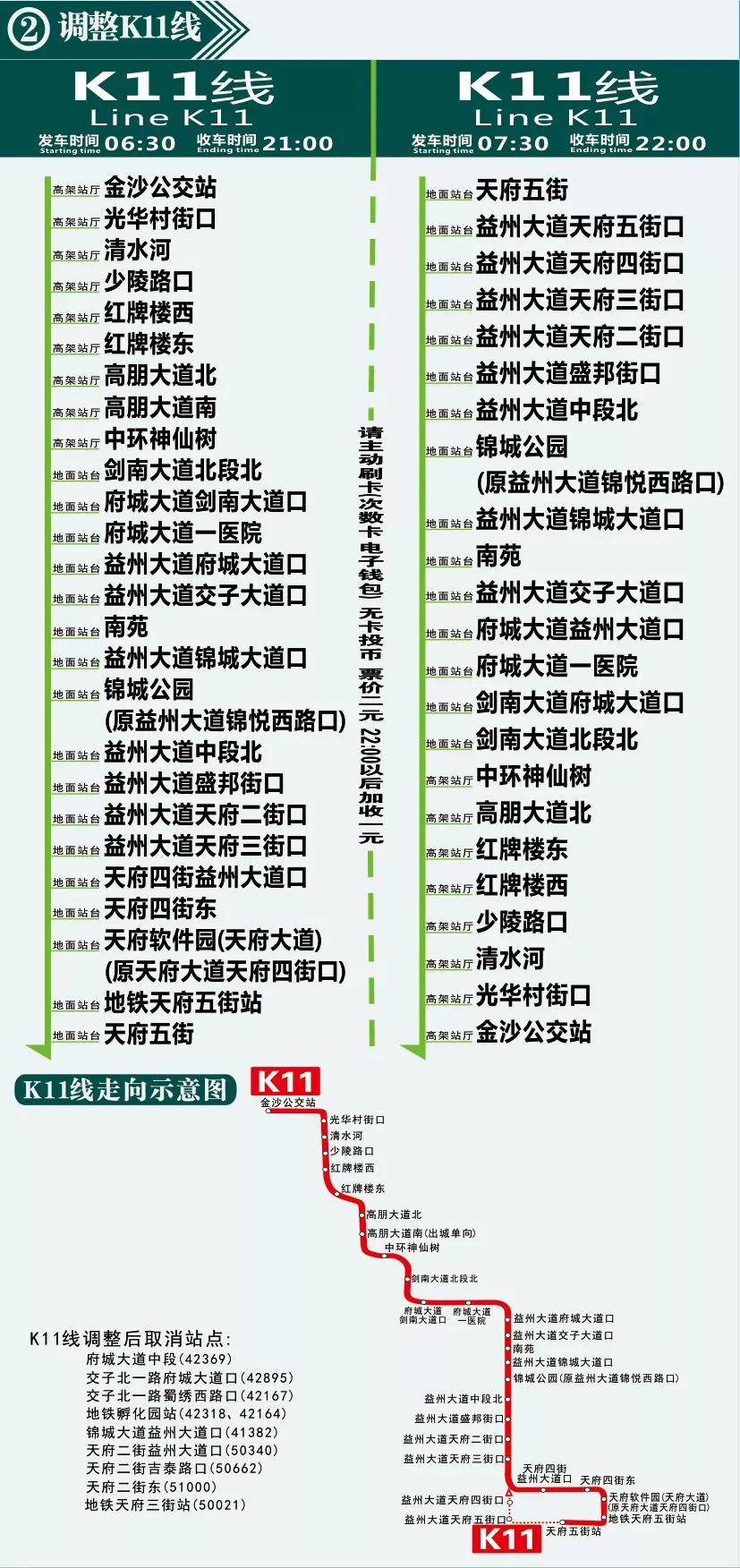 成都公交集团将新开快速公交支线k15线,同步调整快速公交支线k11线和