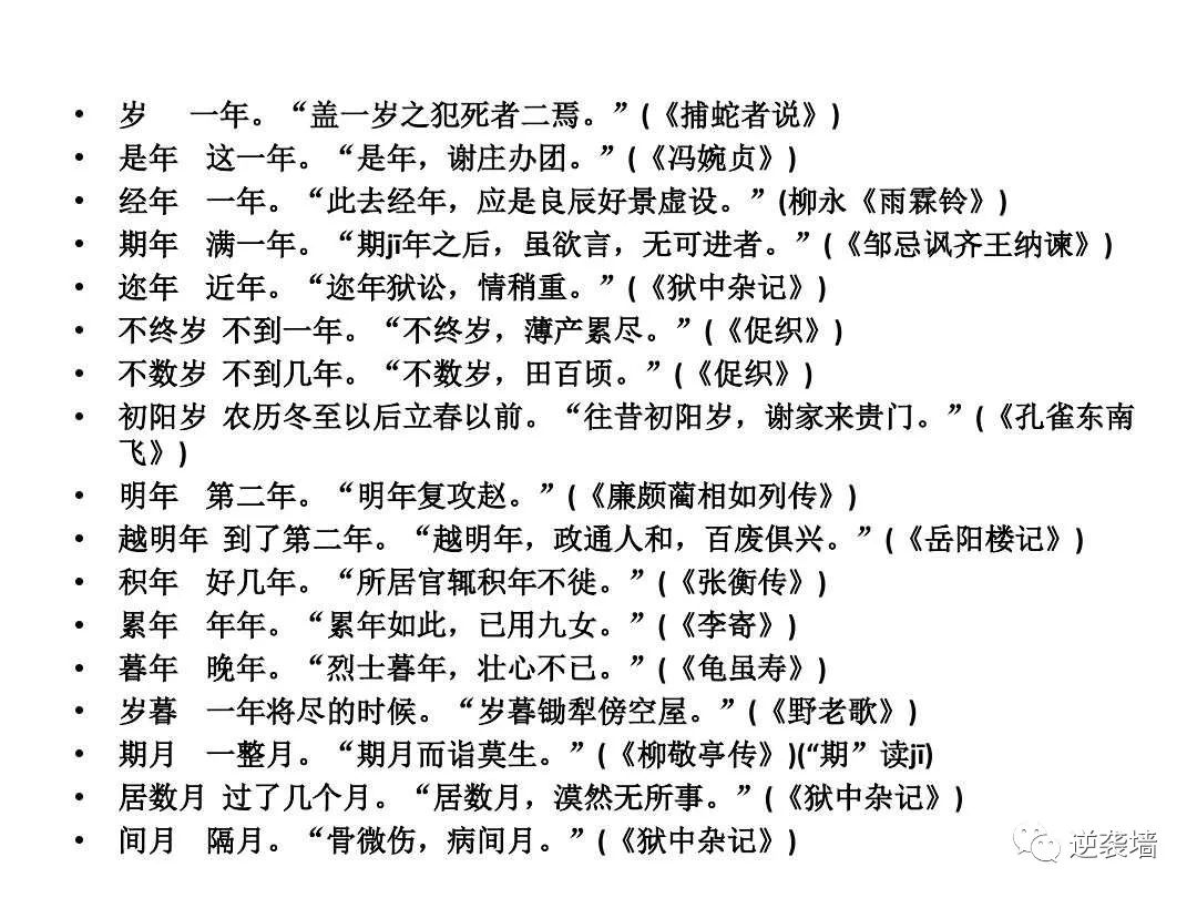文言文中表示时间的词语大全!绝对有用!