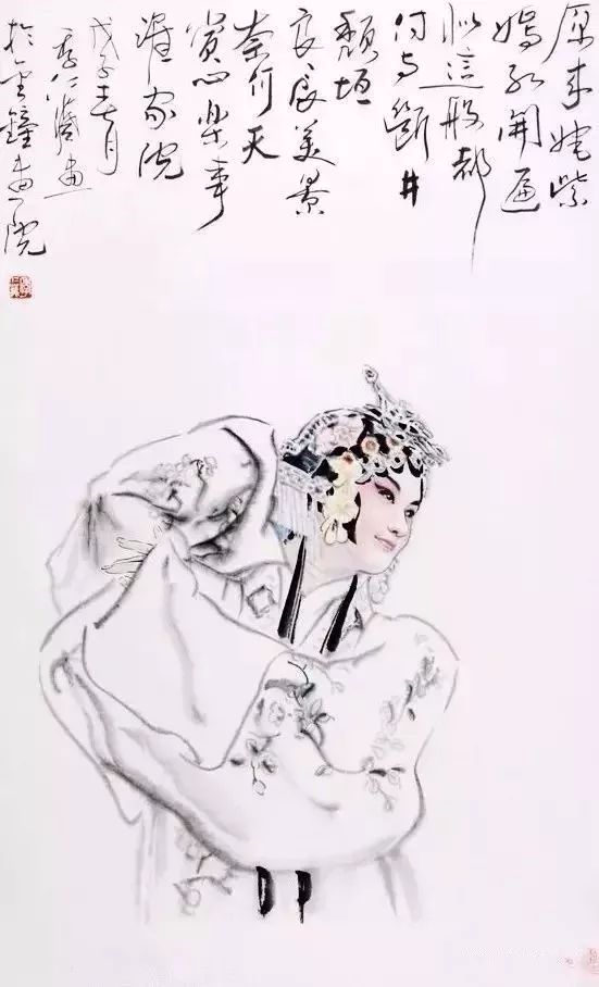 这是画家季仁葵(1944-)笔下一组唯美的京剧人物水墨作品,其出神入化