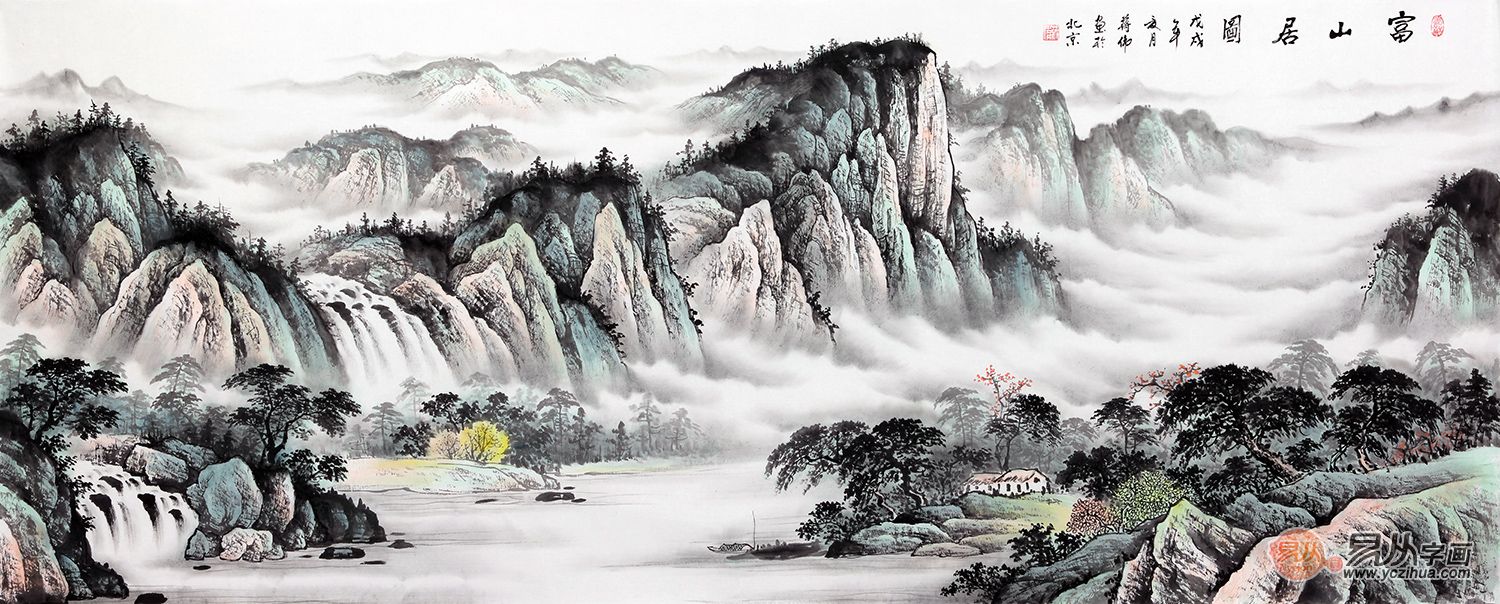 再者,这款是蒋伟先生的国画山水《富山居图,此幅作品描绘了壮美