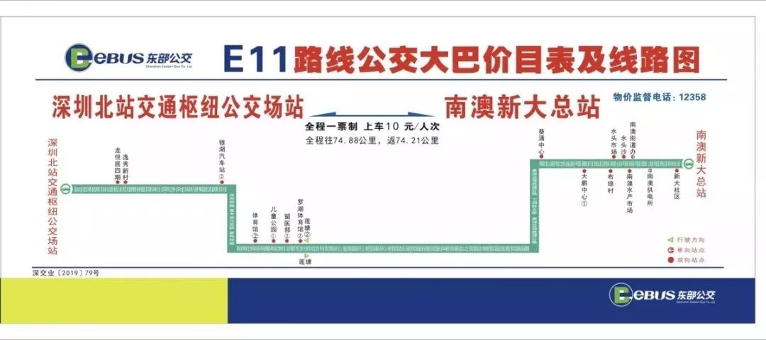 目前,大鹏新区对外快捷公交主力 e11(南澳新大总站-深圳北站交通枢纽