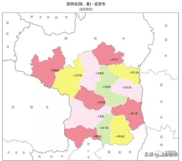 最新版陕西省行政区划图,陕西县级市仅6个,延安榆林面积广大