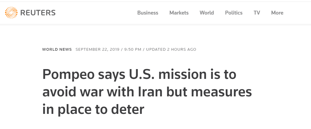 蓬佩奥：美国的目的是避免与伊朗开战，在海湾地区增兵是为了“威慑和防御”