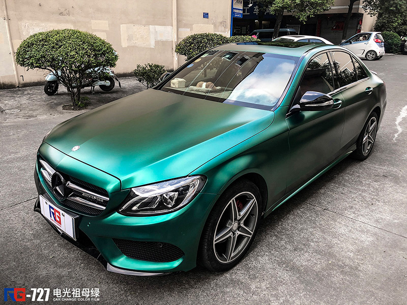 奔驰amg-c63车身改色电光祖母绿 rg瑞集改色膜浙江永康加盟店出品