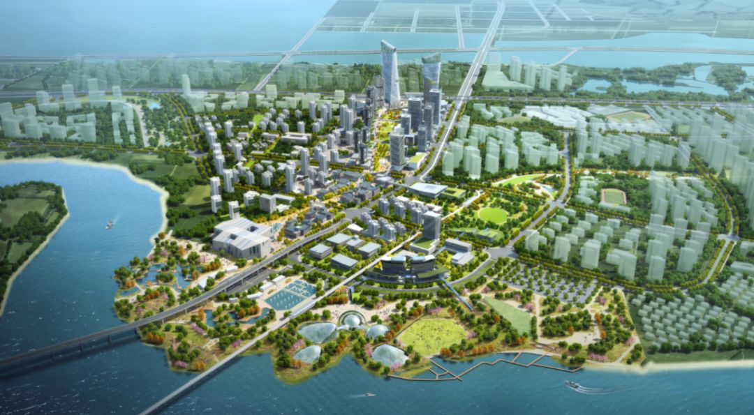 中新天津生态城主中心位于中部片区,北至中新友好花园,南至滨铁2号线